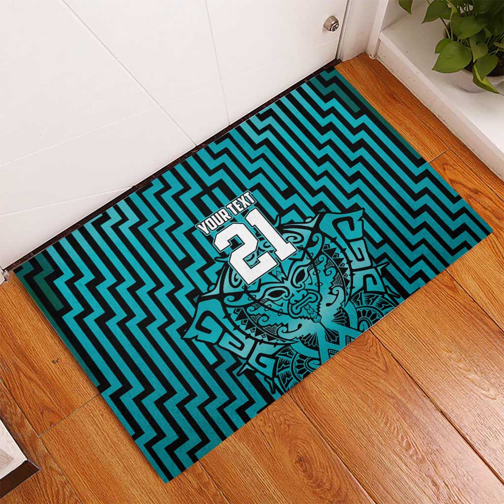 Custom Basketball New Zealand Rubber Doormat Teal Maori Ta Moko Indigenous - Aussie Hoodie
