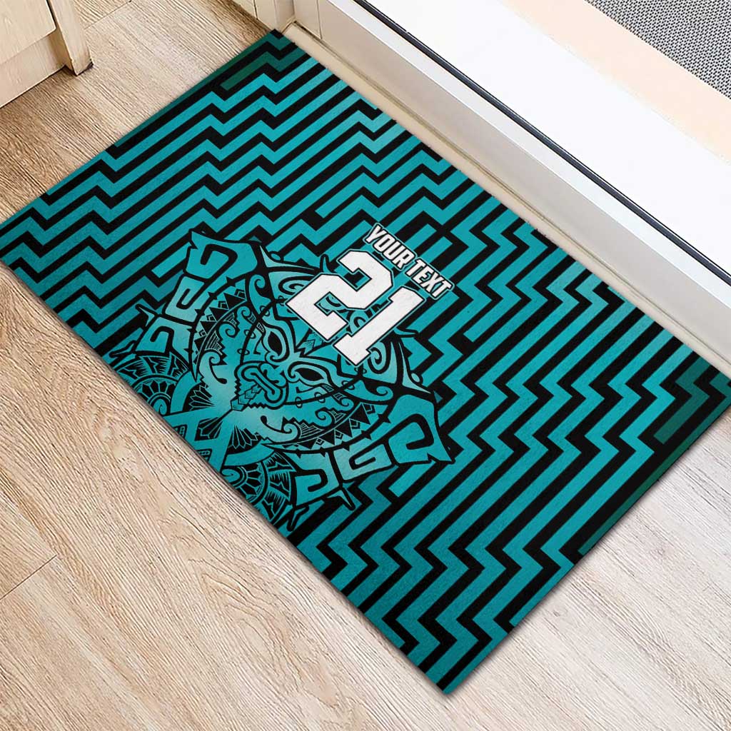 Custom Basketball New Zealand Rubber Doormat Teal Maori Ta Moko Indigenous - Aussie Hoodie