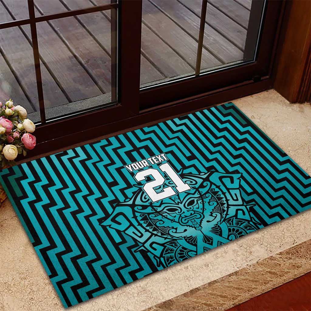 Custom Basketball New Zealand Rubber Doormat Teal Maori Ta Moko Indigenous - Aussie Hoodie