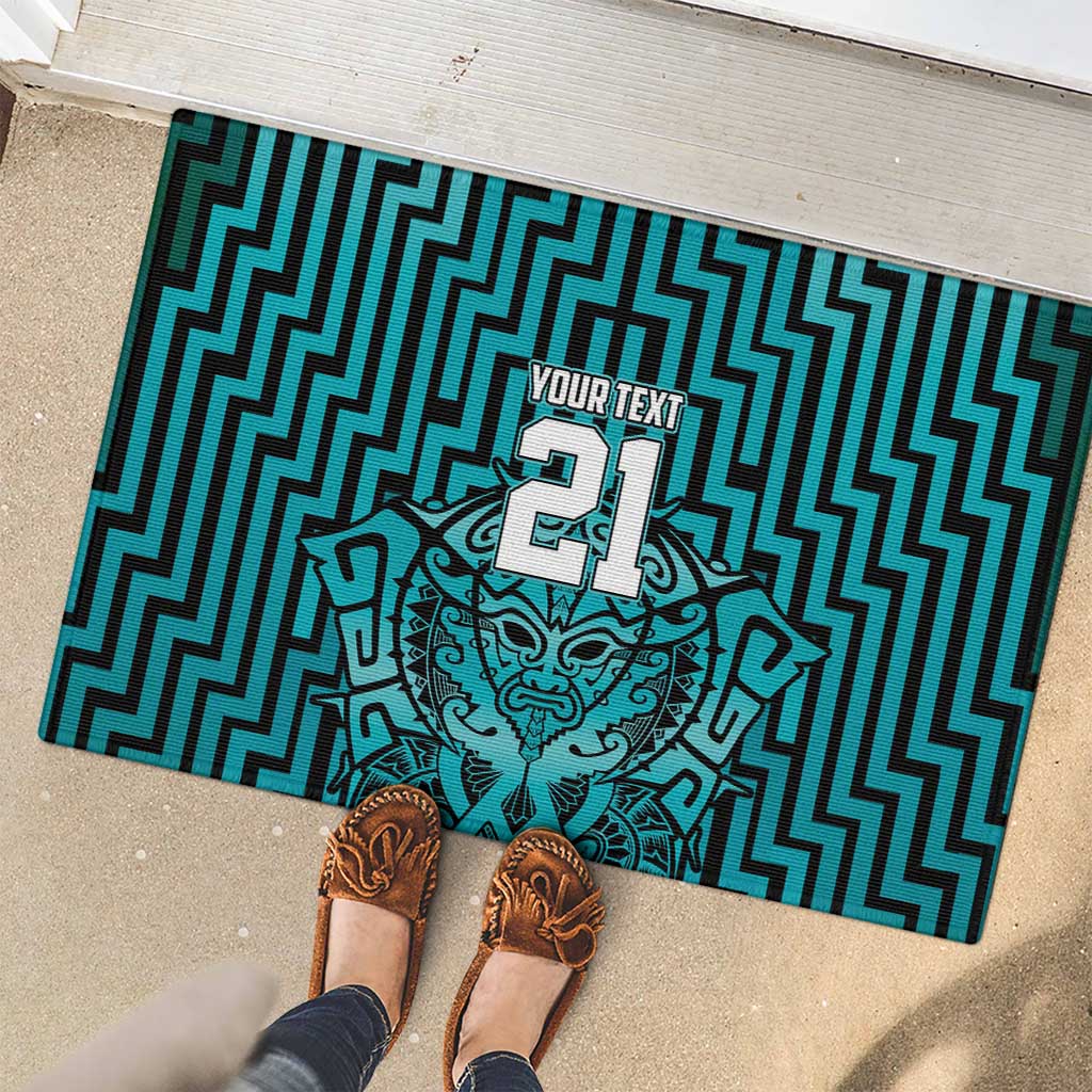 Custom Basketball New Zealand Rubber Doormat Teal Maori Ta Moko Indigenous - Aussie Hoodie