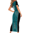 Custom Basketball New Zealand Short Sleeve Bodycon Dress Teal Maori Ta Moko Indigenous - Aussie Hoodie