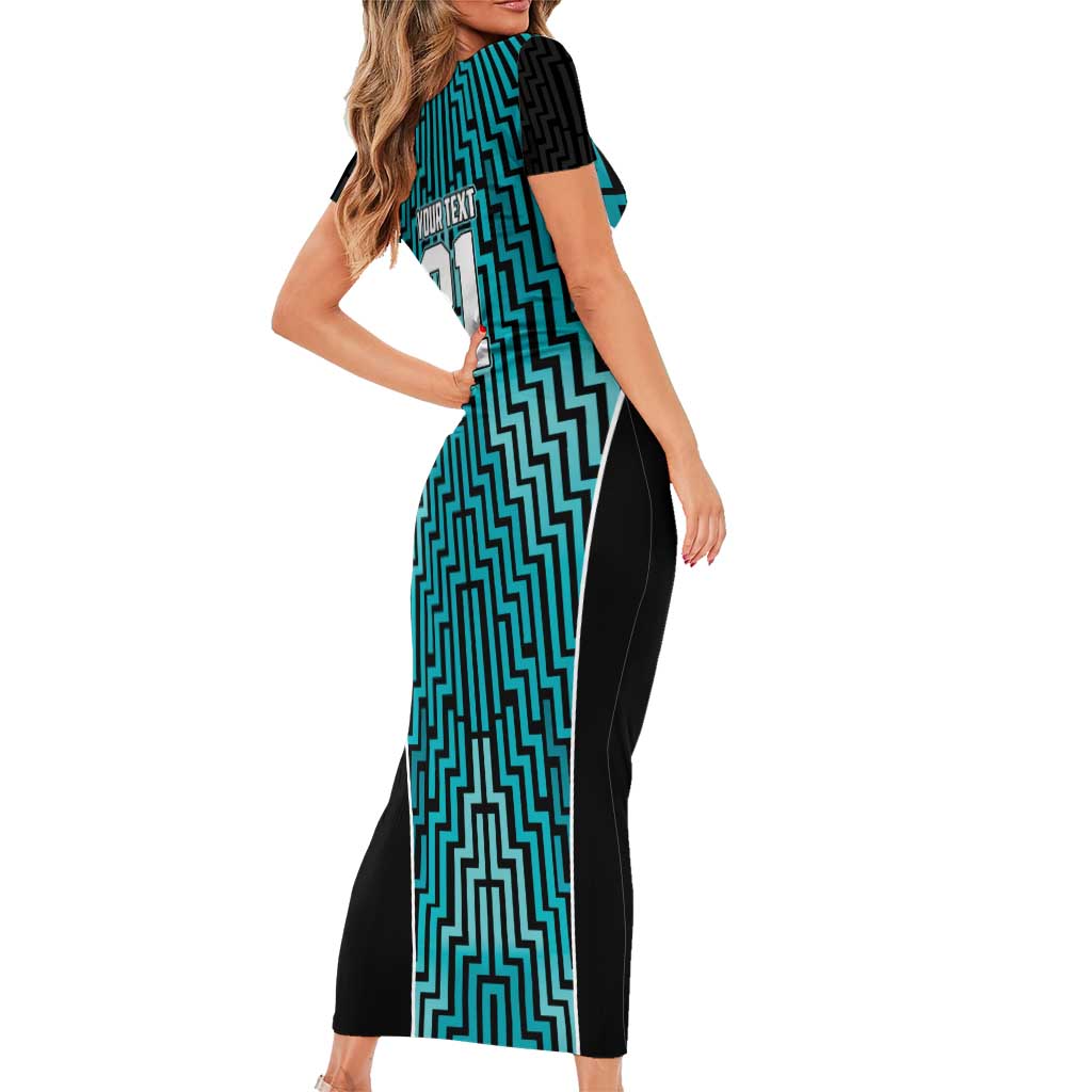 Custom Basketball New Zealand Short Sleeve Bodycon Dress Teal Maori Ta Moko Indigenous - Aussie Hoodie