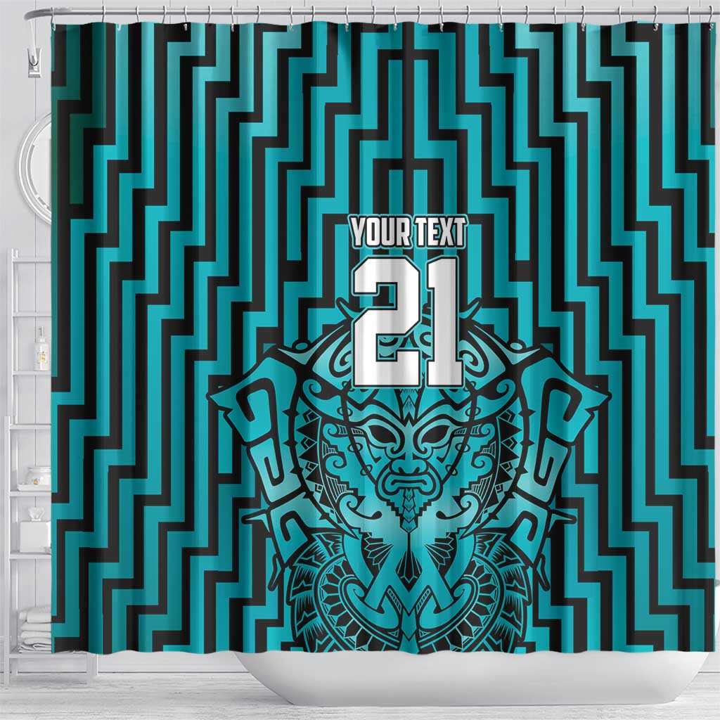 Custom Basketball New Zealand Shower Curtain Teal Maori Ta Moko Indigenous - Aussie Hoodie
