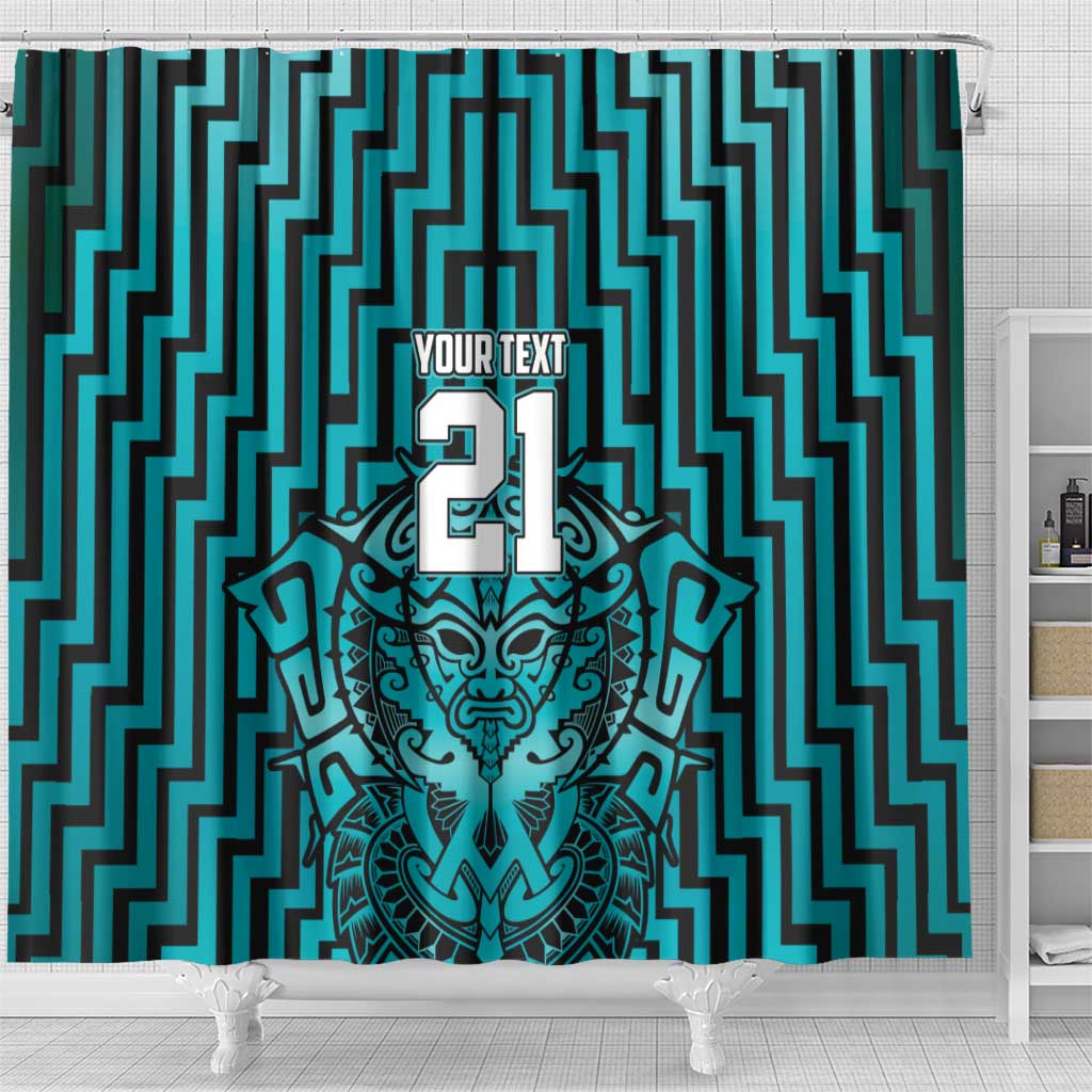 Custom Basketball New Zealand Shower Curtain Teal Maori Ta Moko Indigenous - Aussie Hoodie