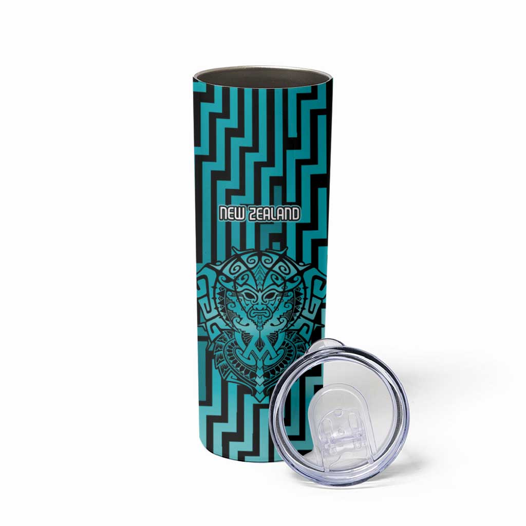 Custom Basketball New Zealand Skinny Tumbler Teal Maori Ta Moko Indigenous - Aussie Hoodie