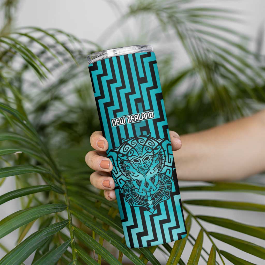 Custom Basketball New Zealand Skinny Tumbler Teal Maori Ta Moko Indigenous - Aussie Hoodie