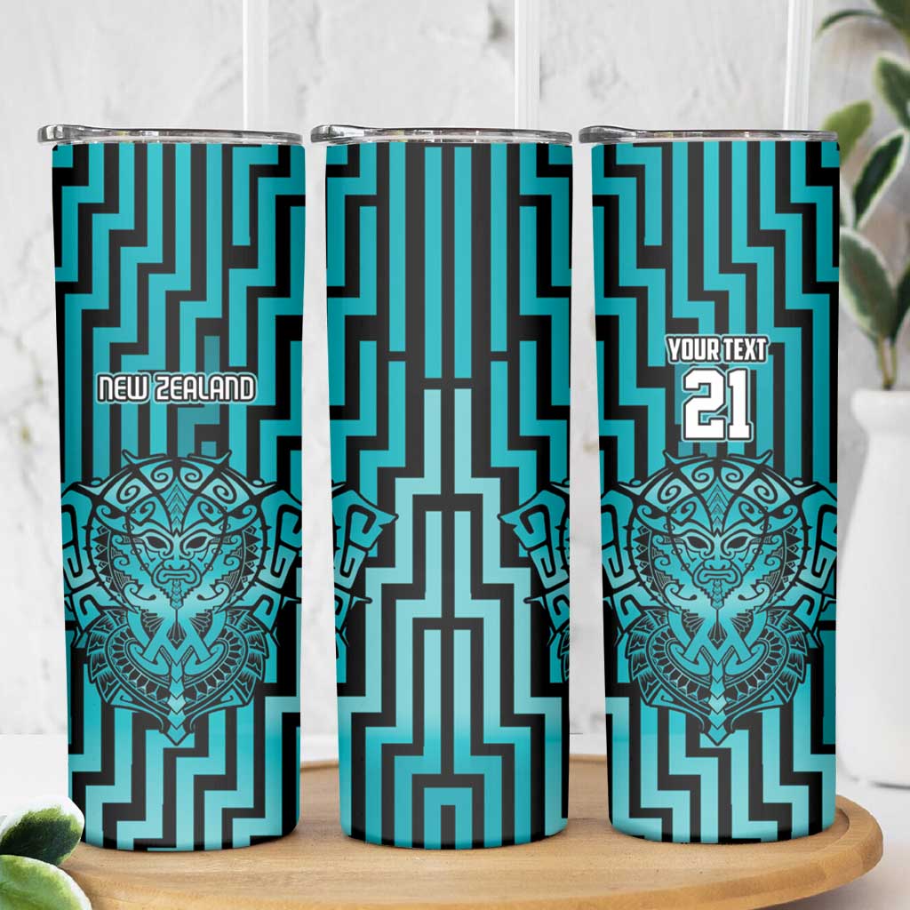 Custom Basketball New Zealand Skinny Tumbler Teal Maori Ta Moko Indigenous - Aussie Hoodie
