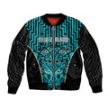 Custom Basketball New Zealand Sleeve Zip Bomber Jacket Teal Maori Ta Moko Indigenous - Aussie Hoodie