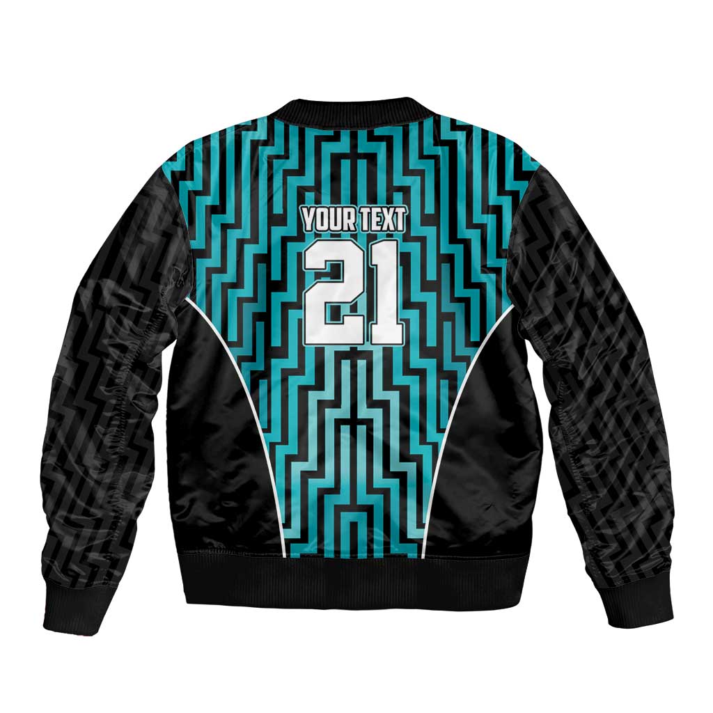 Custom Basketball New Zealand Sleeve Zip Bomber Jacket Teal Maori Ta Moko Indigenous - Aussie Hoodie