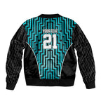 Custom Basketball New Zealand Sleeve Zip Bomber Jacket Teal Maori Ta Moko Indigenous - Aussie Hoodie