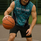 Custom Basketball New Zealand Sleeveless Hoodie Teal Maori Ta Moko Indigenous - Aussie Hoodie