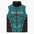 Custom Basketball New Zealand Sleeveless Puffer Jacket Teal Maori Ta Moko Indigenous - Aussie Hoodie