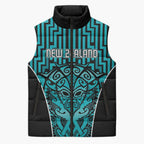 Custom Basketball New Zealand Sleeveless Puffer Jacket Teal Maori Ta Moko Indigenous - Aussie Hoodie