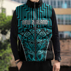 Custom Basketball New Zealand Sleeveless Puffer Jacket Teal Maori Ta Moko Indigenous - Aussie Hoodie