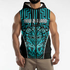 Custom Basketball New Zealand Sleeveless Zip Hoodie Teal Maori Ta Moko Indigenous LT9
