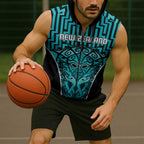 Custom Basketball New Zealand Sleeveless Zip Hoodie Teal Maori Ta Moko Indigenous LT9