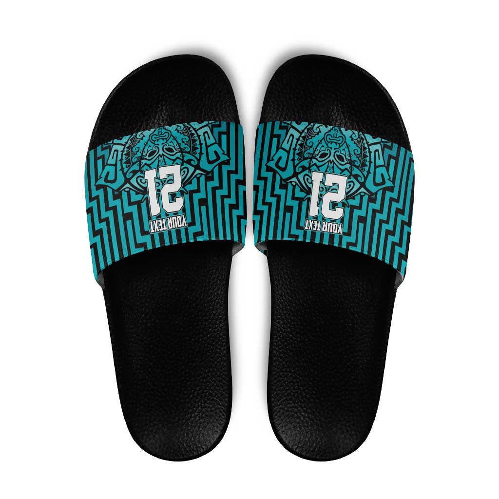 Custom Basketball New Zealand Slide Sandals Teal Maori Ta Moko Indigenous - Aussie Hoodie