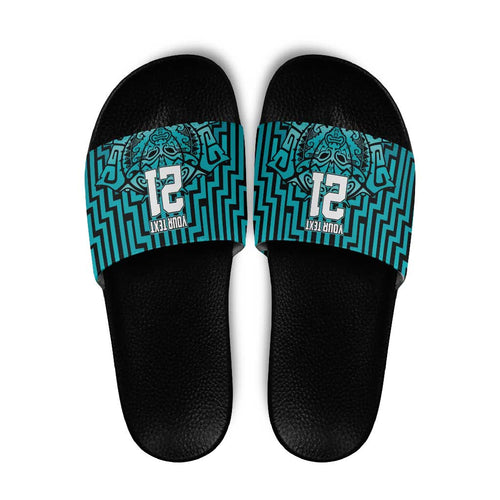 Custom Basketball New Zealand Slide Sandals Teal Maori Ta Moko Indigenous - Aussie Hoodie