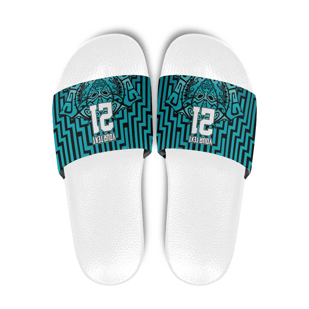Custom Basketball New Zealand Slide Sandals Teal Maori Ta Moko Indigenous - Aussie Hoodie