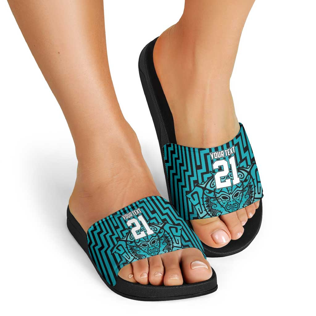 Custom Basketball New Zealand Slide Sandals Teal Maori Ta Moko Indigenous - Aussie Hoodie