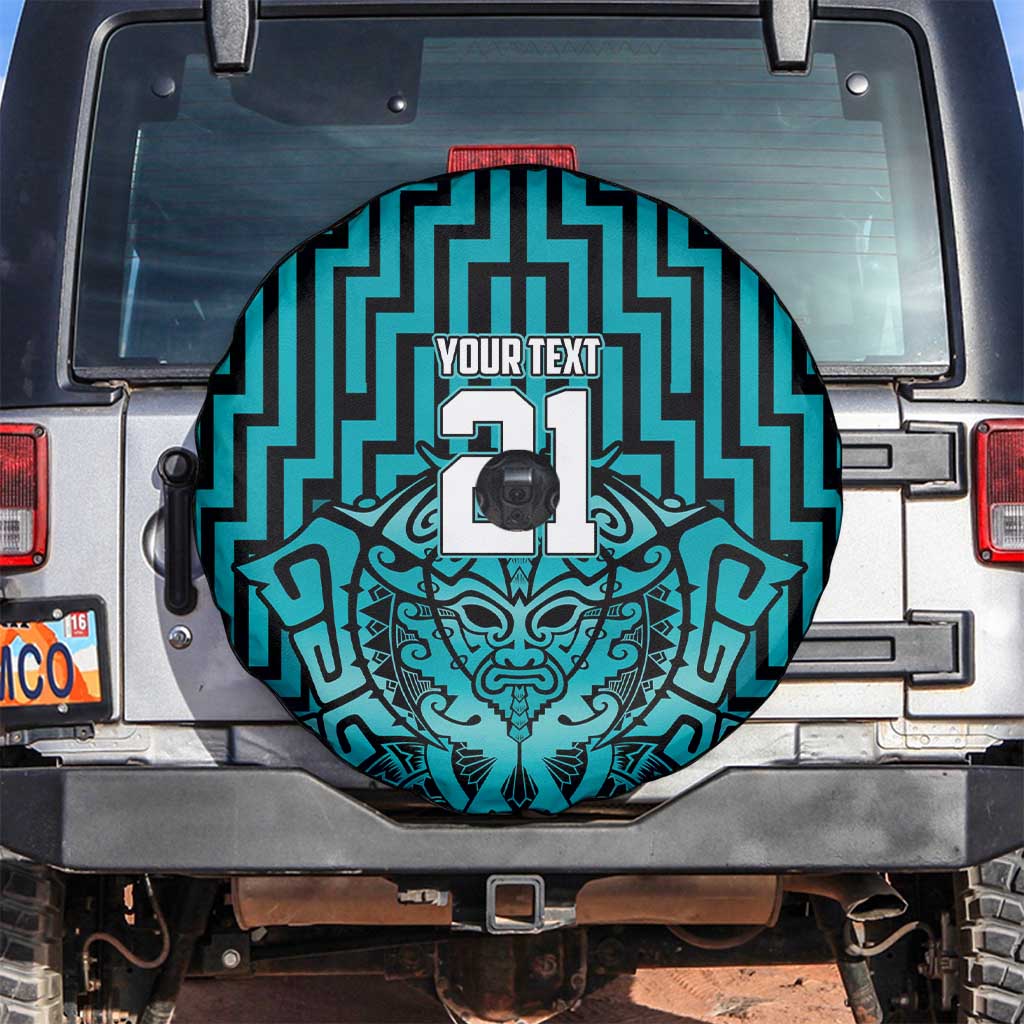 Custom Basketball New Zealand Spare Tire Cover Teal Maori Ta Moko Indigenous - Aussie Hoodie