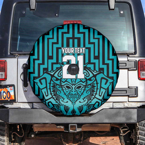 Custom Basketball New Zealand Spare Tire Cover Teal Maori Ta Moko Indigenous - Aussie Hoodie