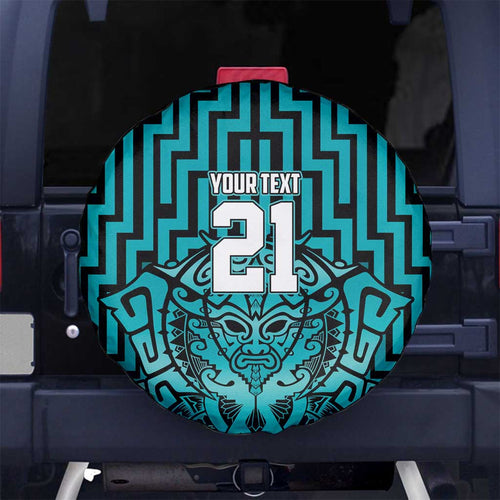 Custom Basketball New Zealand Spare Tire Cover Teal Maori Ta Moko Indigenous - Aussie Hoodie