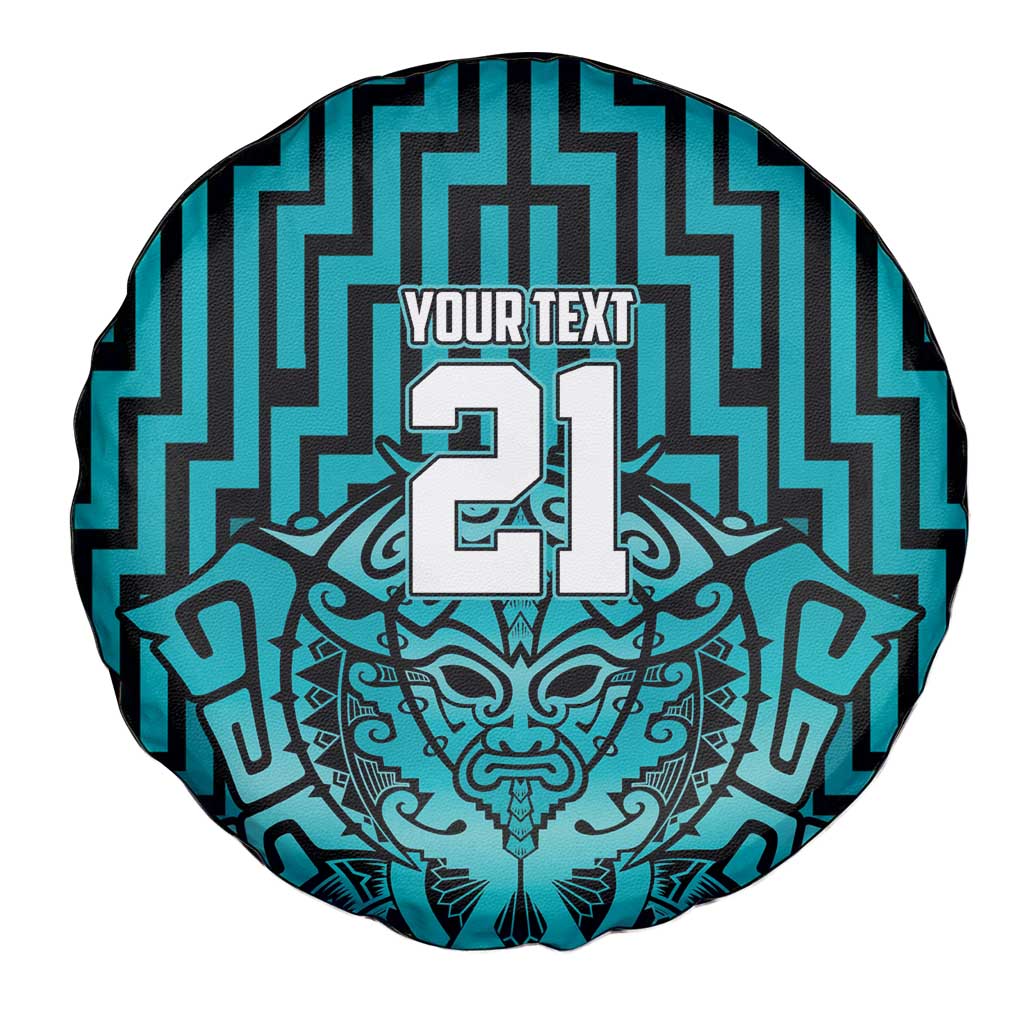 Custom Basketball New Zealand Spare Tire Cover Teal Maori Ta Moko Indigenous - Aussie Hoodie