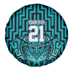 Custom Basketball New Zealand Spare Tire Cover Teal Maori Ta Moko Indigenous - Aussie Hoodie
