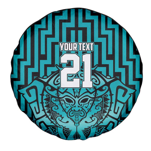 Custom Basketball New Zealand Spare Tire Cover Teal Maori Ta Moko Indigenous - Aussie Hoodie
