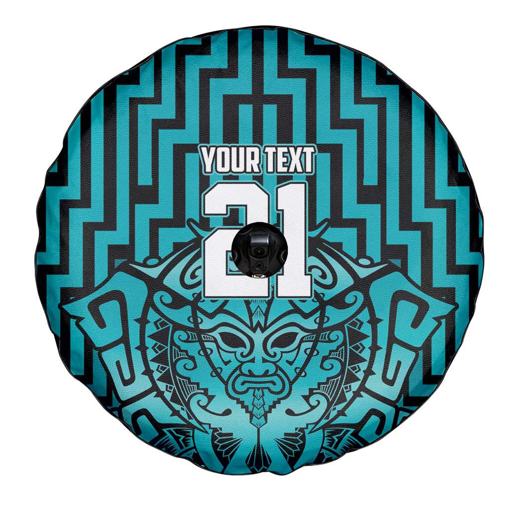 Custom Basketball New Zealand Spare Tire Cover Teal Maori Ta Moko Indigenous - Aussie Hoodie