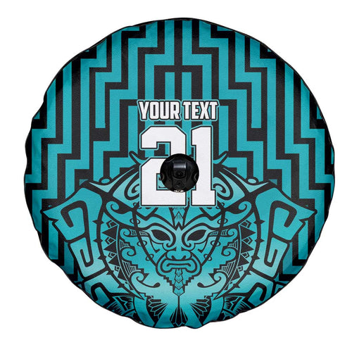 Custom Basketball New Zealand Spare Tire Cover Teal Maori Ta Moko Indigenous - Aussie Hoodie