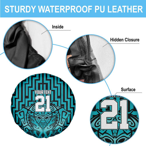 Custom Basketball New Zealand Spare Tire Cover Teal Maori Ta Moko Indigenous - Aussie Hoodie
