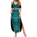 Custom Basketball New Zealand Summer Maxi Dress Teal Maori Ta Moko Indigenous - Aussie Hoodie