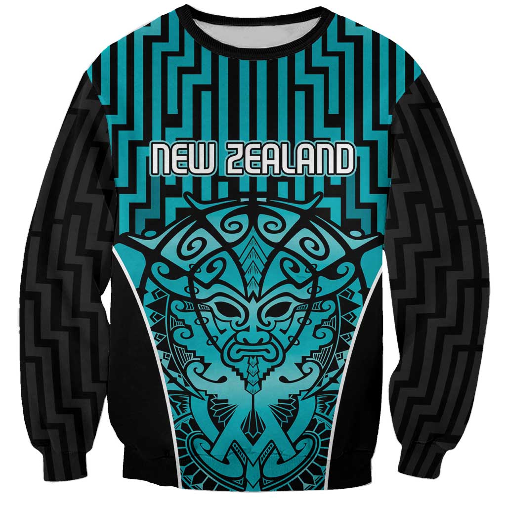 Custom Basketball New Zealand Sweatshirt Teal Maori Ta Moko Indigenous - Aussie Hoodie
