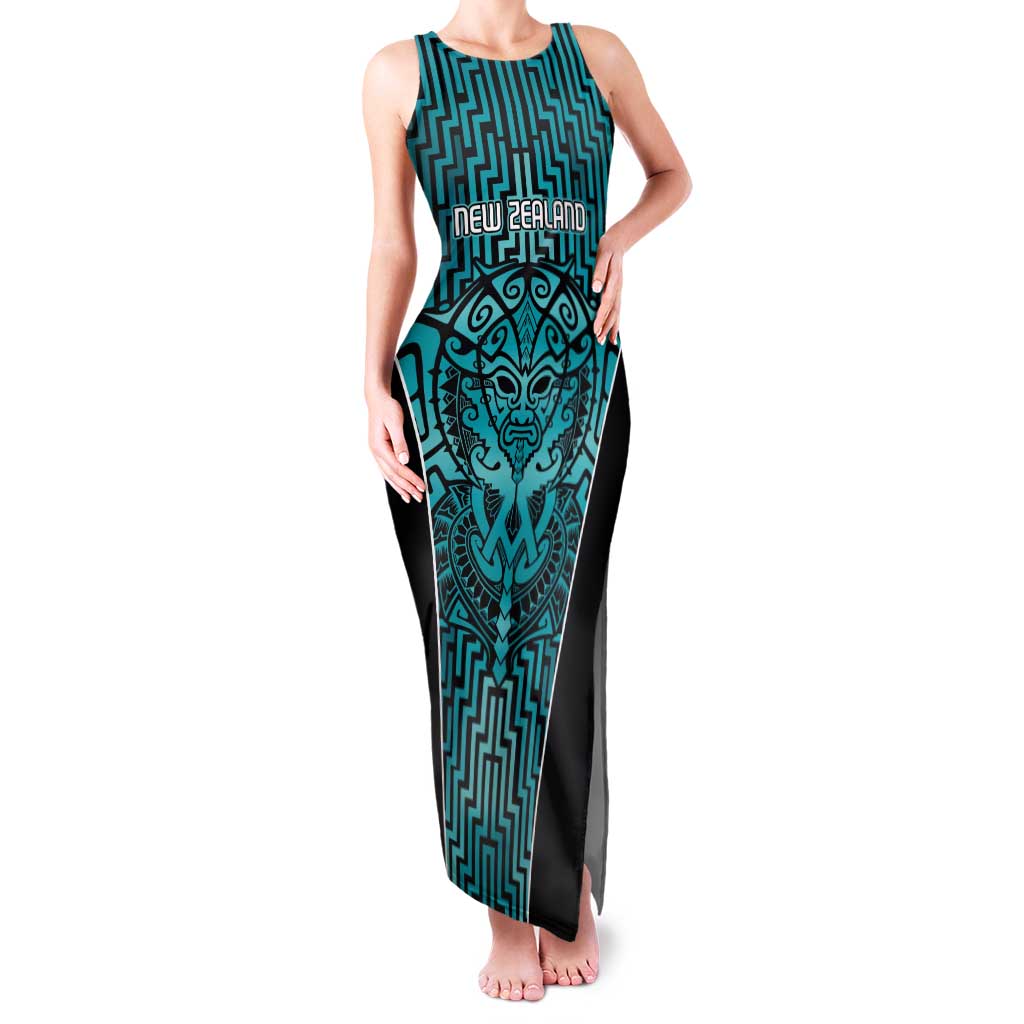 Custom Basketball New Zealand Tank Maxi Dress Teal Maori Ta Moko Indigenous - Aussie Hoodie
