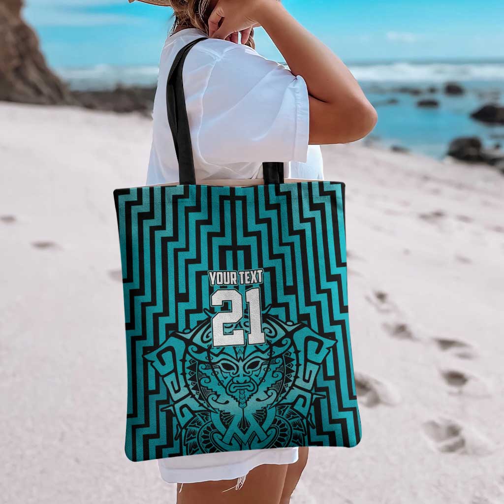 Custom Basketball New Zealand Tote Bag Teal Maori Ta Moko Indigenous - Aussie Hoodie