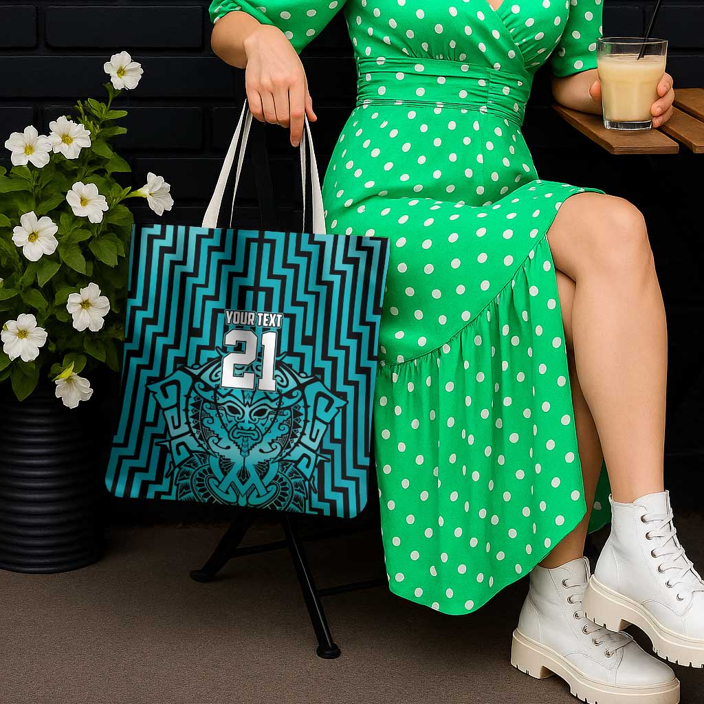 Custom Basketball New Zealand Tote Bag Teal Maori Ta Moko Indigenous - Aussie Hoodie