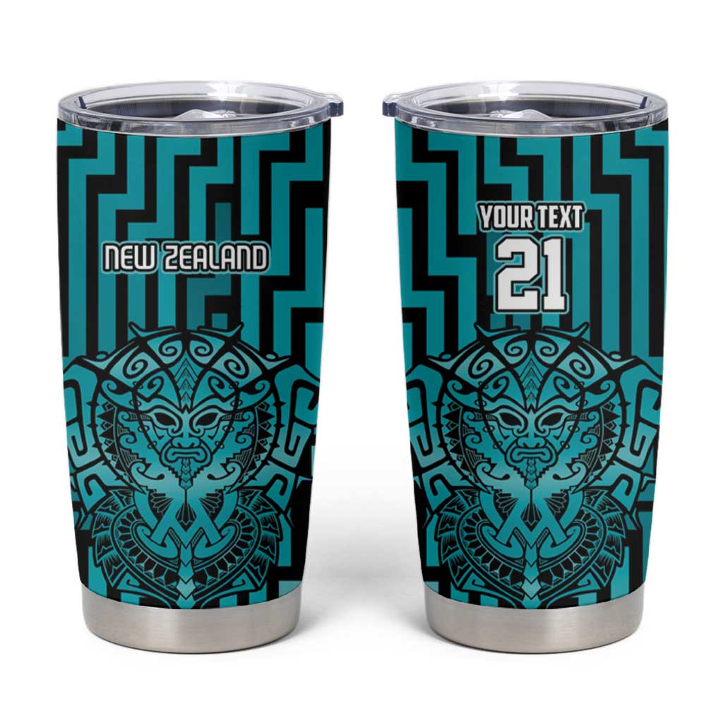 Custom Basketball New Zealand Tumbler Cup Teal Maori Ta Moko Indigenous - Aussie Hoodie
