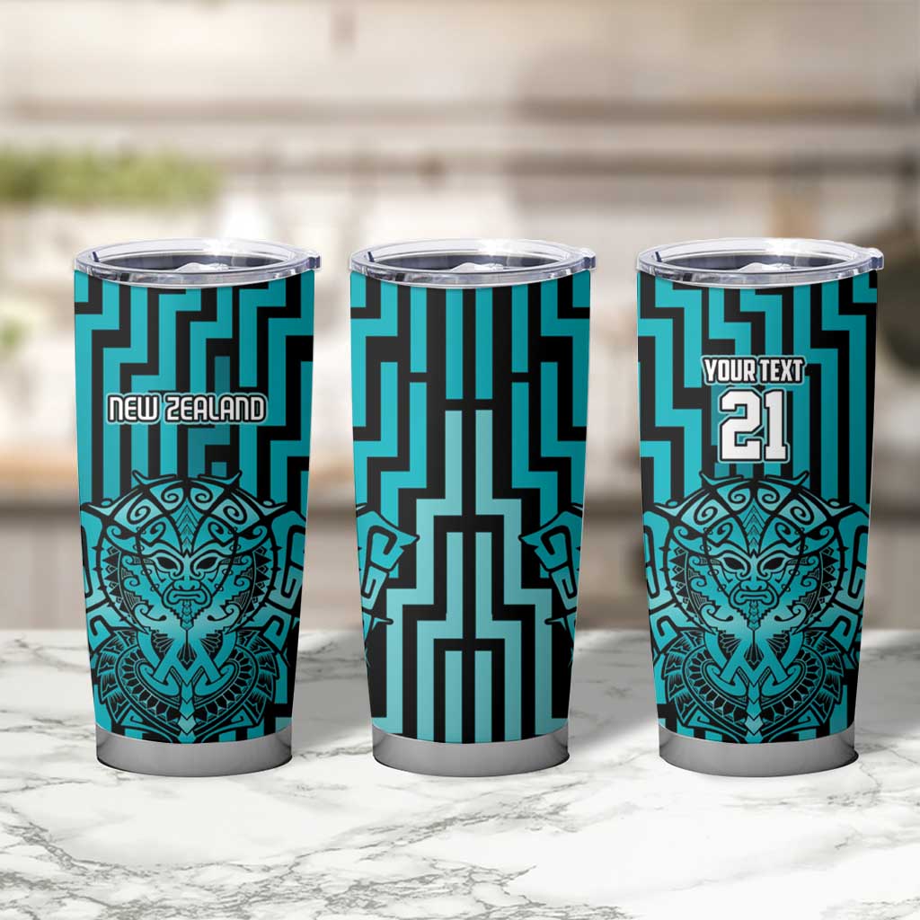 Custom Basketball New Zealand Tumbler Cup Teal Maori Ta Moko Indigenous - Aussie Hoodie