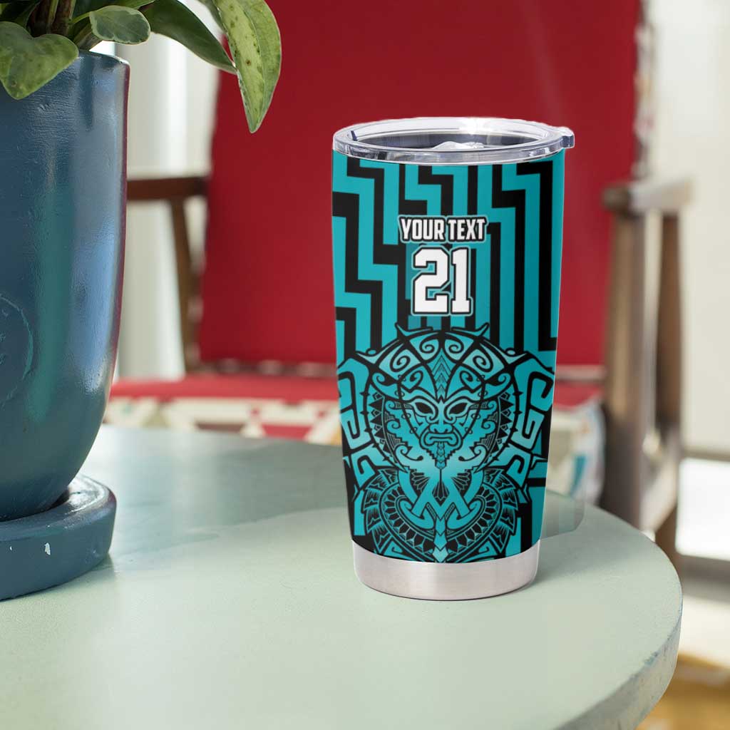 Custom Basketball New Zealand Tumbler Cup Teal Maori Ta Moko Indigenous - Aussie Hoodie