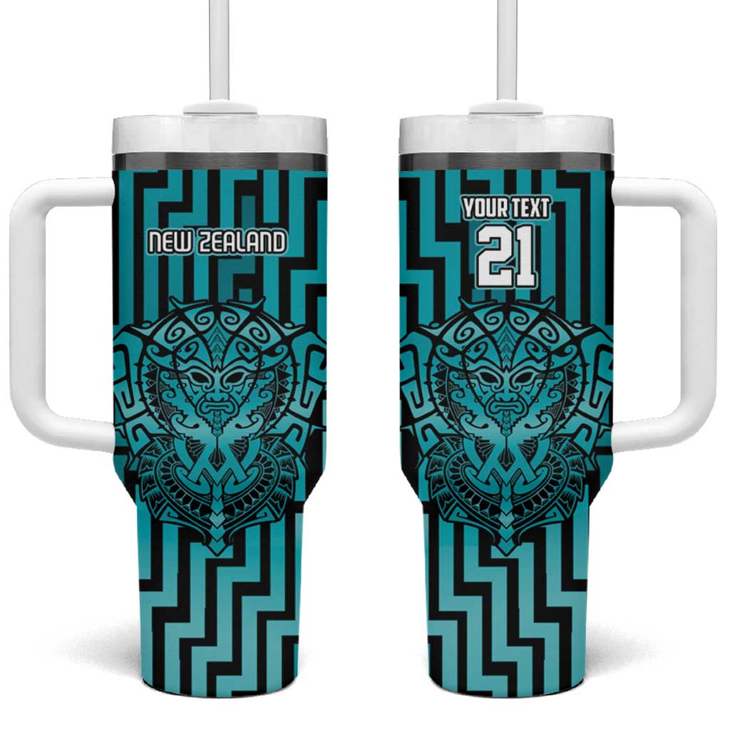 Custom Basketball New Zealand Tumbler With Handle Teal Maori Ta Moko Indigenous - Aussie Hoodie