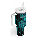 Custom Basketball New Zealand Tumbler With Handle Teal Maori Ta Moko Indigenous - Aussie Hoodie
