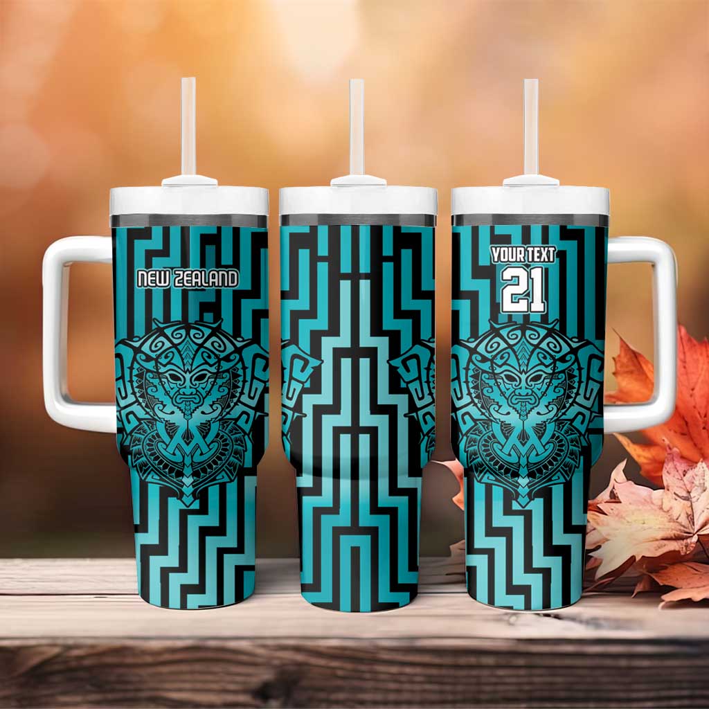 Custom Basketball New Zealand Tumbler With Handle Teal Maori Ta Moko Indigenous - Aussie Hoodie