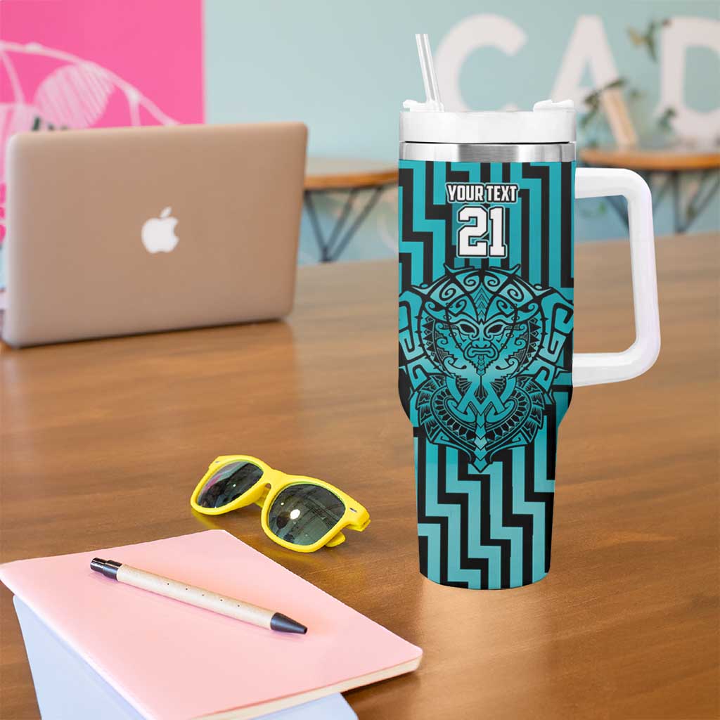 Custom Basketball New Zealand Tumbler With Handle Teal Maori Ta Moko Indigenous - Aussie Hoodie