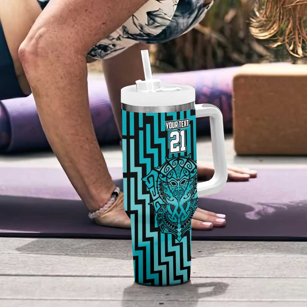 Custom Basketball New Zealand Tumbler With Handle Teal Maori Ta Moko Indigenous - Aussie Hoodie