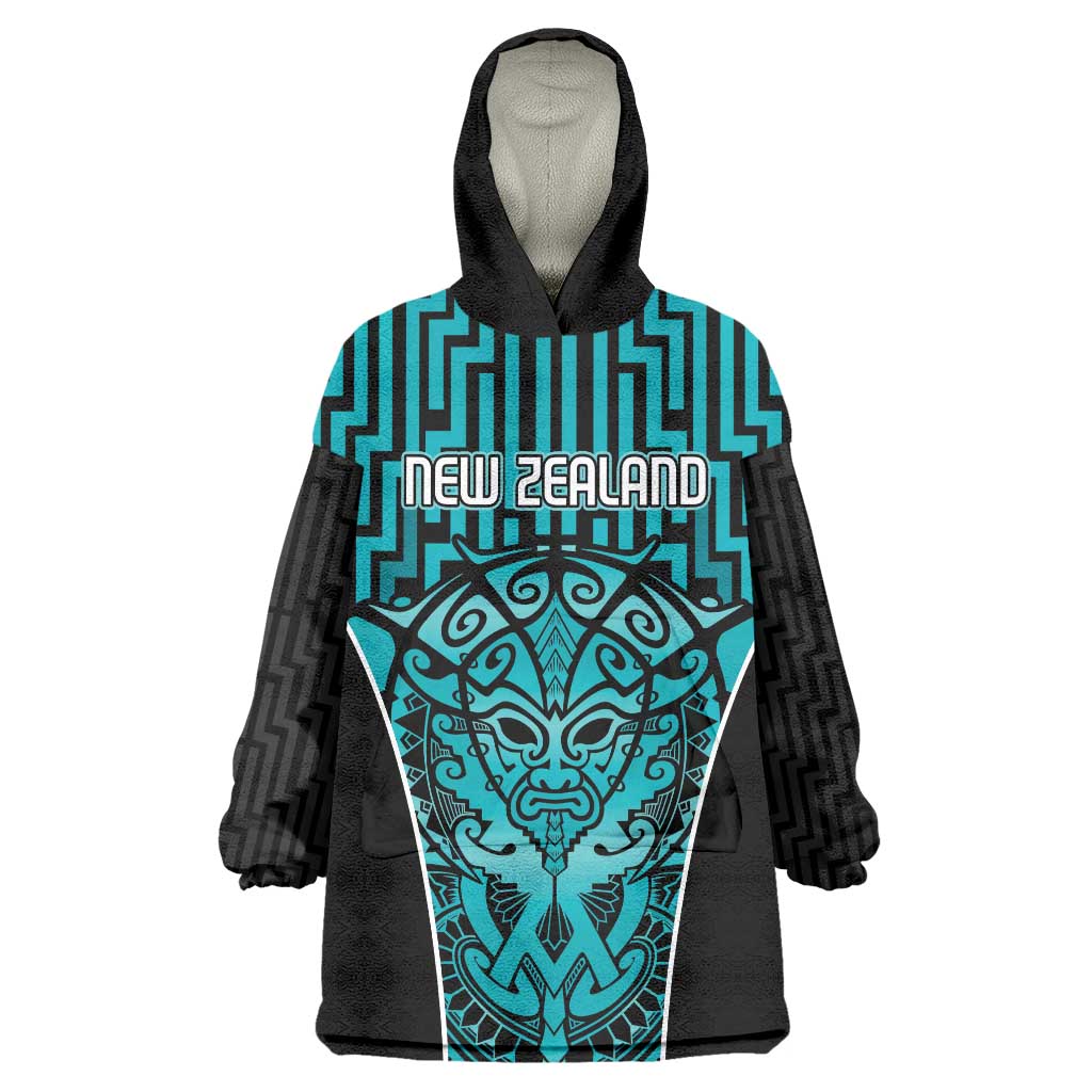 Custom Basketball New Zealand Wearable Blanket Hoodie Teal Maori Ta Moko Indigenous - Aussie Hoodie