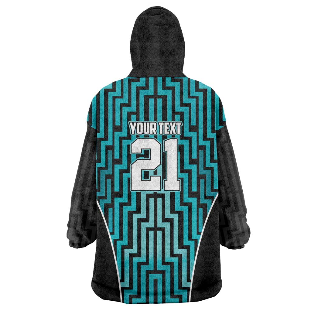 Custom Basketball New Zealand Wearable Blanket Hoodie Teal Maori Ta Moko Indigenous - Aussie Hoodie