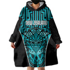 Custom Basketball New Zealand Wearable Blanket Hoodie Teal Maori Ta Moko Indigenous - Aussie Hoodie
