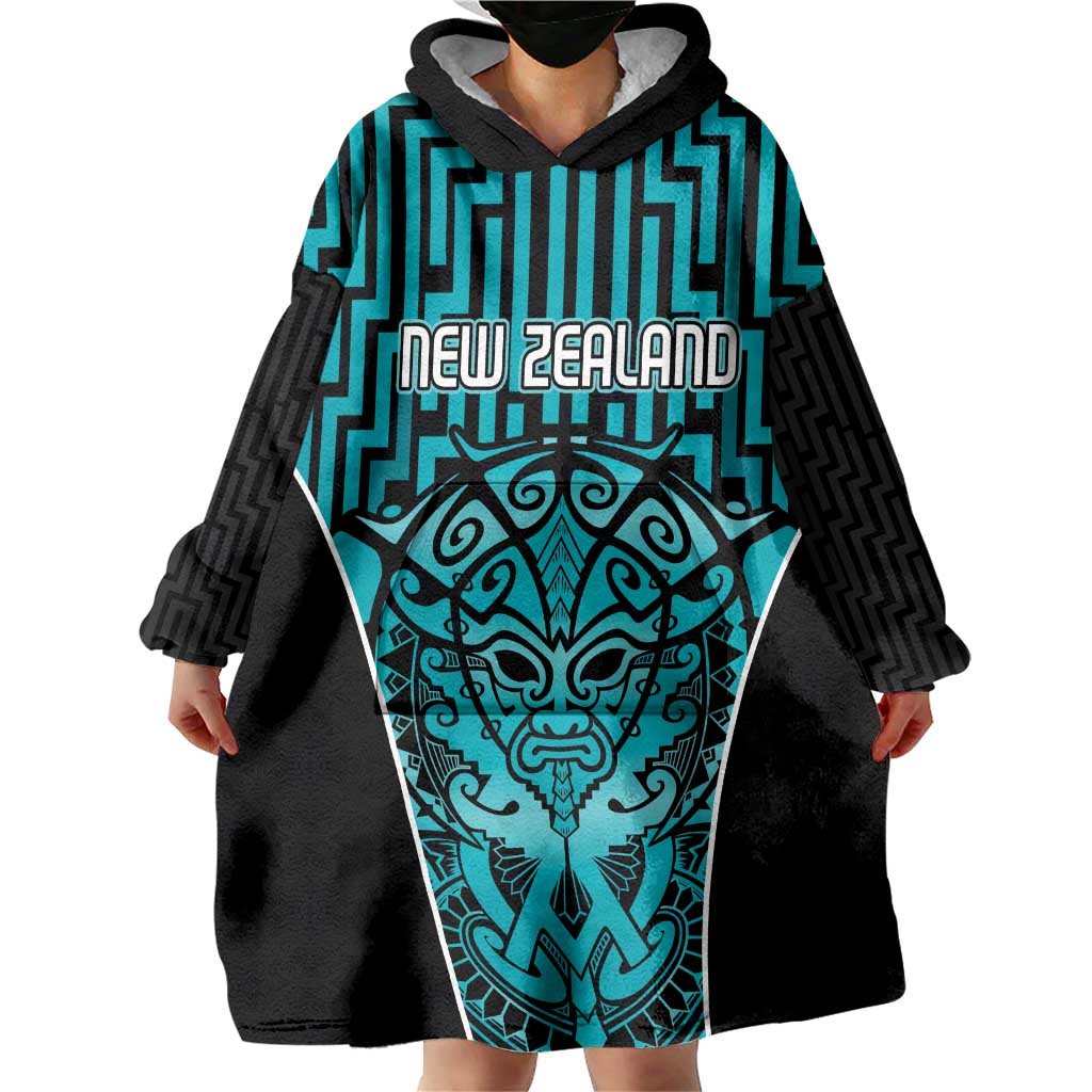 Custom Basketball New Zealand Wearable Blanket Hoodie Teal Maori Ta Moko Indigenous - Aussie Hoodie